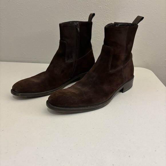 To Boot New York Adam Derrick Suede Booties Men 9.5 Brown Leather Made In Italy - Picture 1 of 11